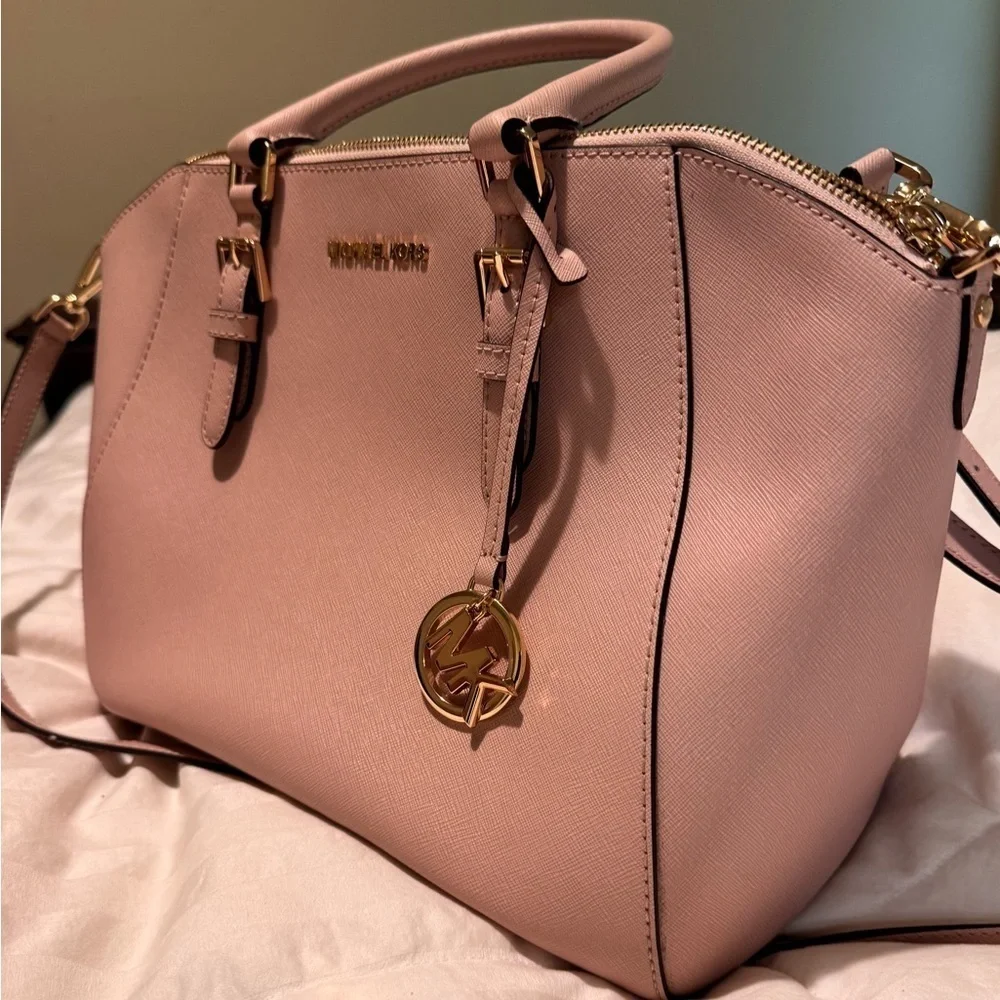 Michael Kors Blush Pink Saffiano Leather Satchel | Gold Hardware
